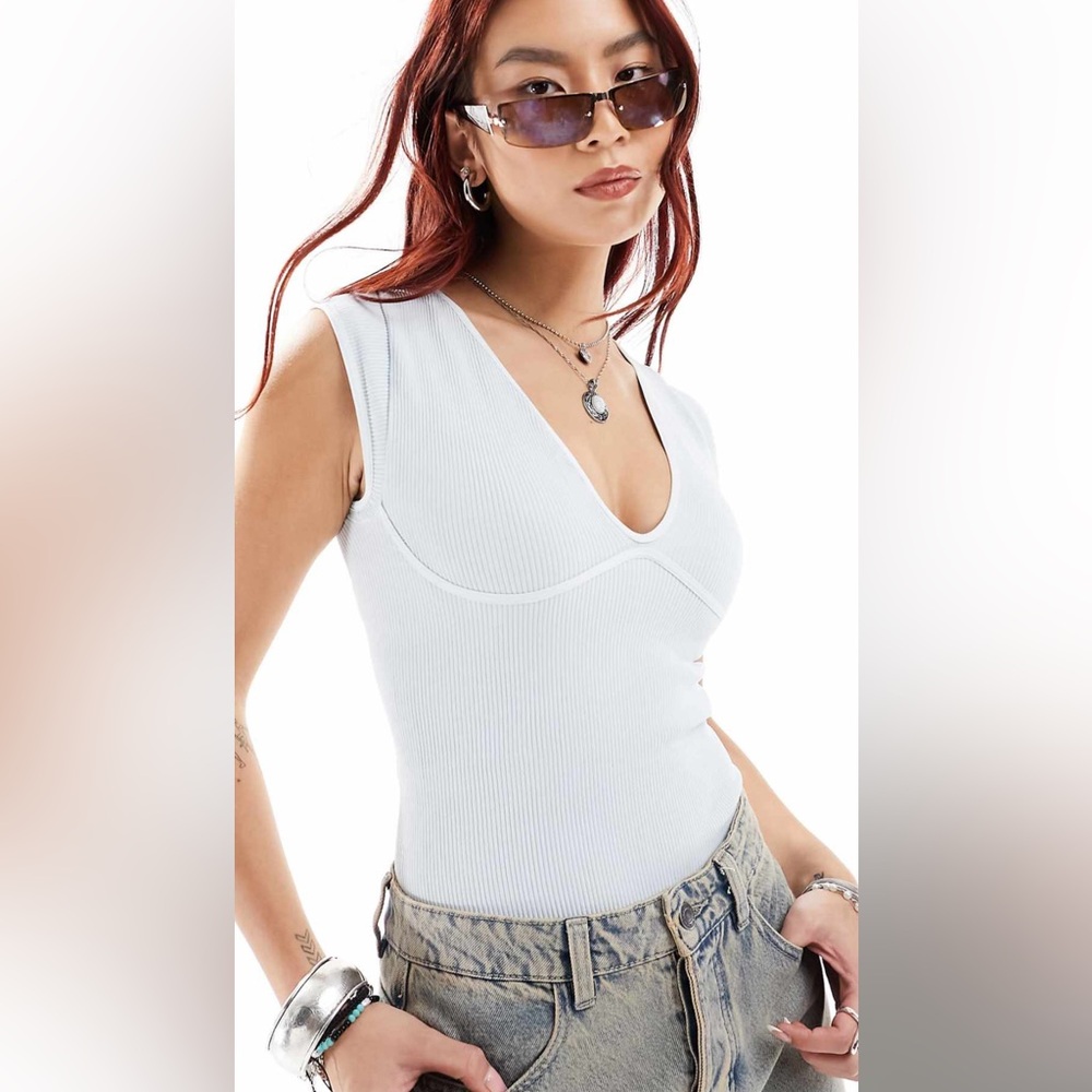 Free People Meg Seamless Bodysuit in Sky Bkue